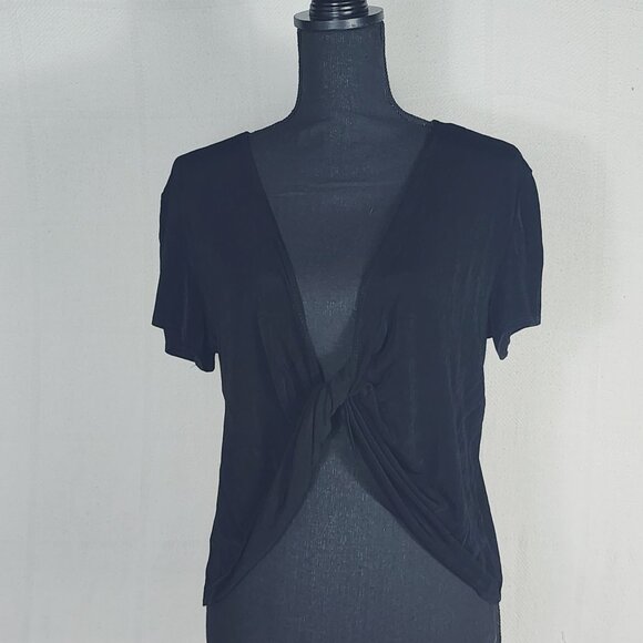 Chico's Travelers Black Acetate Span Center Knot Cap Sleeve Top Sz Chico 3 US XL - Picture 1 of 16